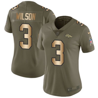 Nike Denver Broncos #3 Russell Wilson OliveGold Women's Stitched NFL Limited 2017 Salute To Service Jersey
